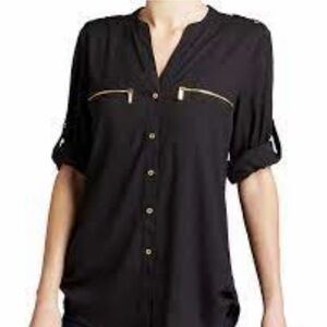 Calvin Klein Black Button-Down Shirt with Gold Details